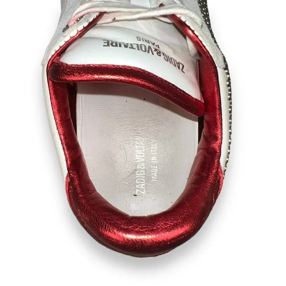Zadig & Voltaire Stud Casual Leather Sneakers White / Red‎ / Silver Women's 39 - Picture 9 of 11
